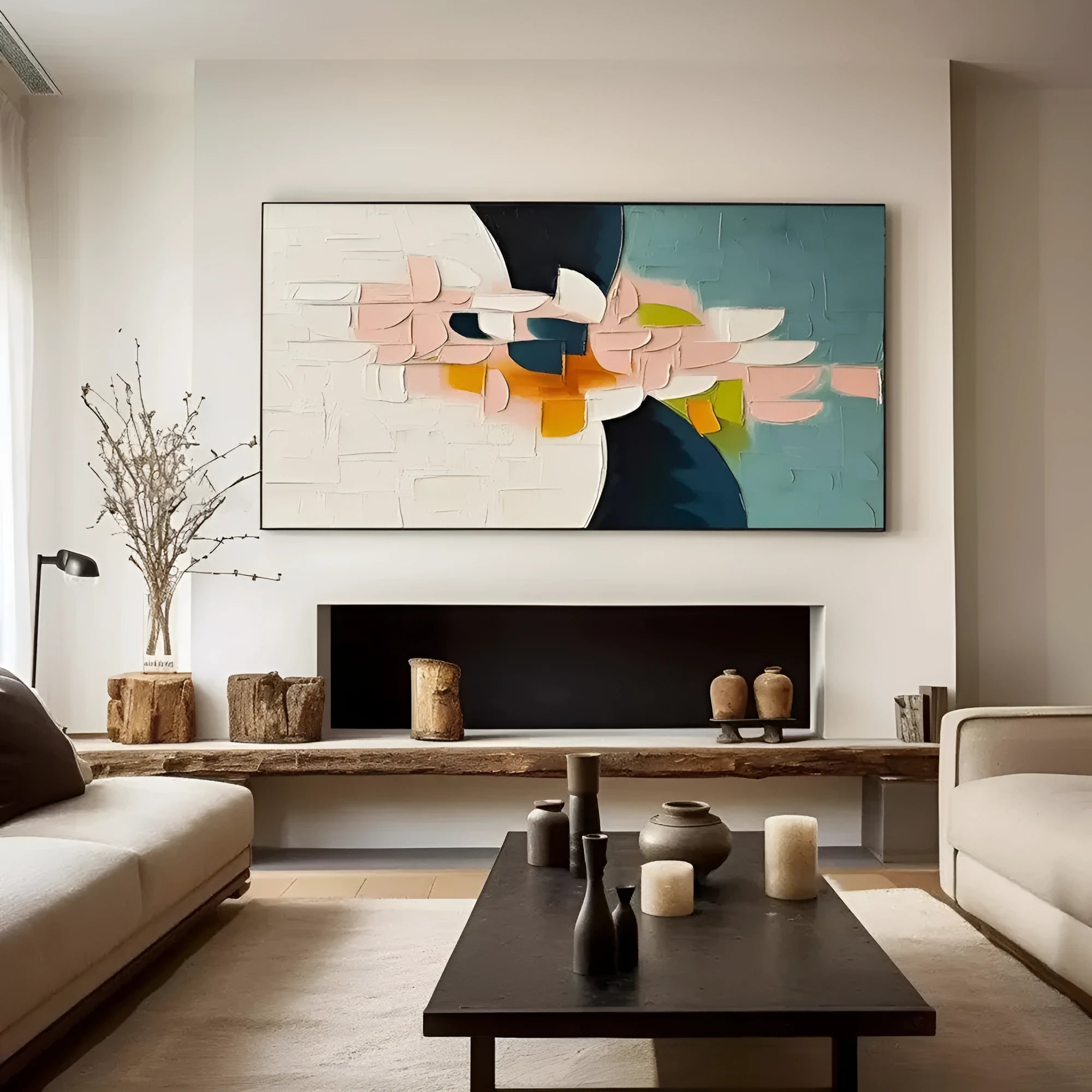 Hand-painted modern abstract floral oil painting on canvas with thick palette knife texture, unstretched and rolled