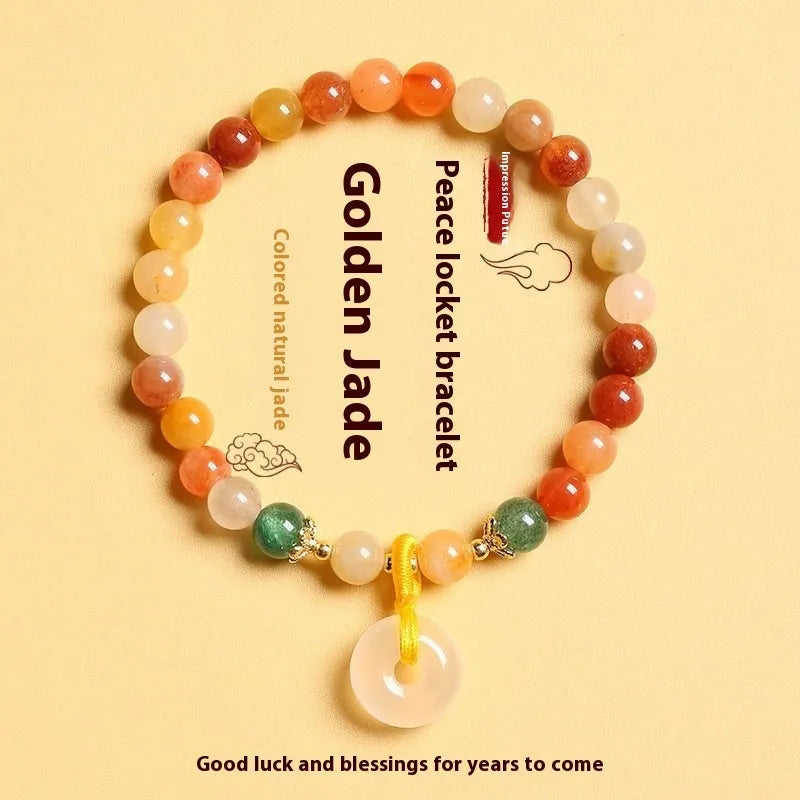 Handmade Chinese bracelet with peace buckle clasp in Jinsi Jade or red agate with 6mm beads