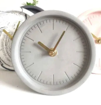 Round cement desk clock with silent movement in rock grey colour, 4-inch diameter industrial design
