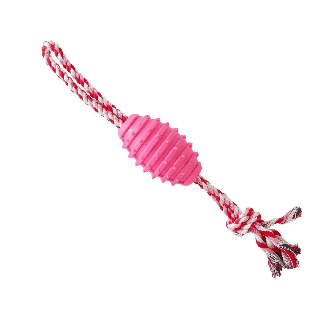 Dog molar toy cotton rope ball in green and pink for chewing and bending play