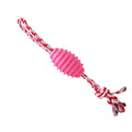 Dog molar toy cotton rope ball in green and pink for chewing and bending play