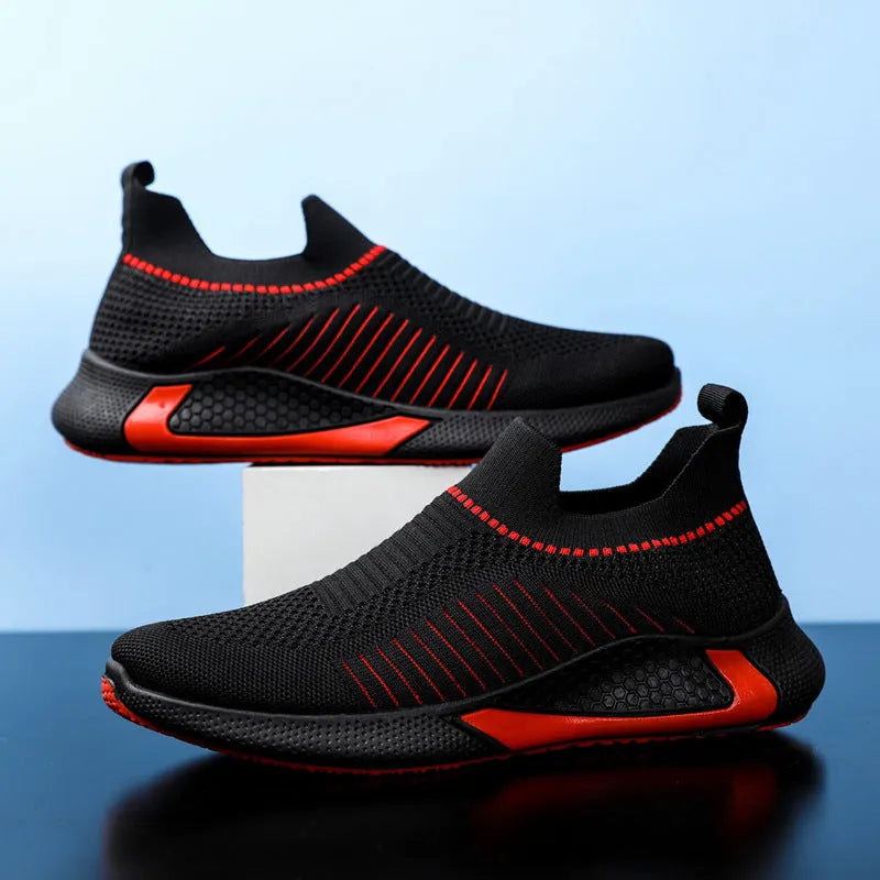 Men's mesh sock sneakers with striped design and colourblocking details