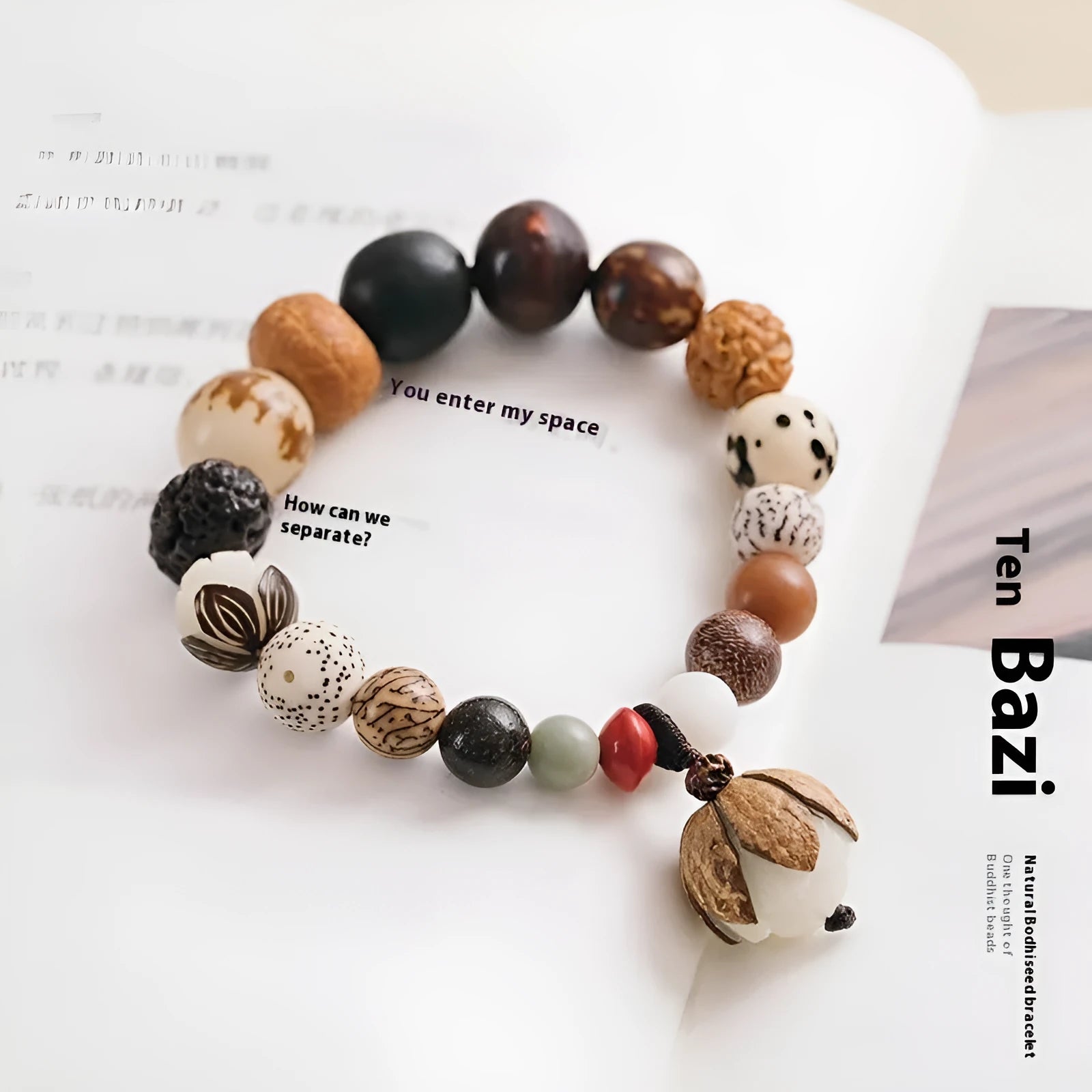 Traditional bodhi seed bracelet with 18 seeds in geometric pattern for unisex wear