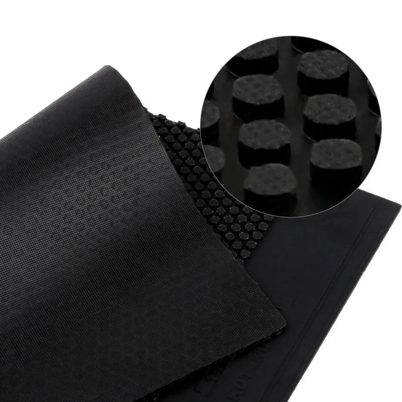 Single sheet of small particle table tennis rubber in black and red colour options.
