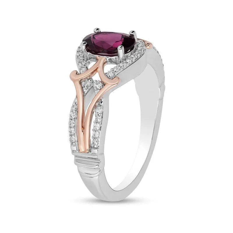 Micro inlaid zircon egg-shaped amethyst two-tone ring for women, copper geometric with colour separation plating