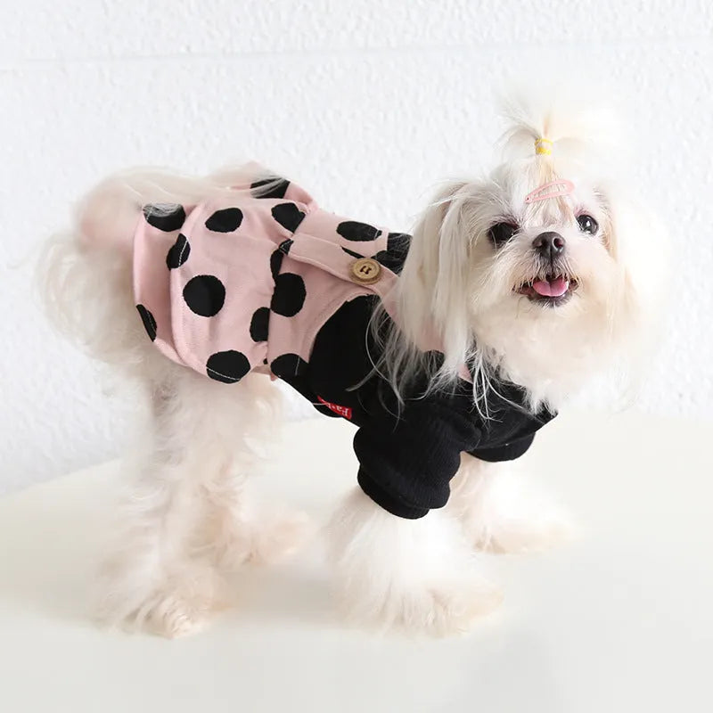 Lapel shoulder strap couple pet clothes for dogs in four-legged and skirt style options