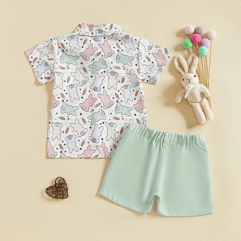 White cotton baby shirt and shorts two-piece suit, single-breasted, on white background, size 80-120cm