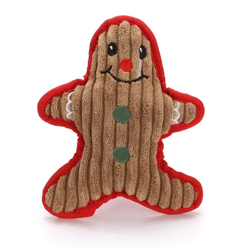 Christmas plush pet toy with squeaker in classic Santa Claus design for small cats and dogs