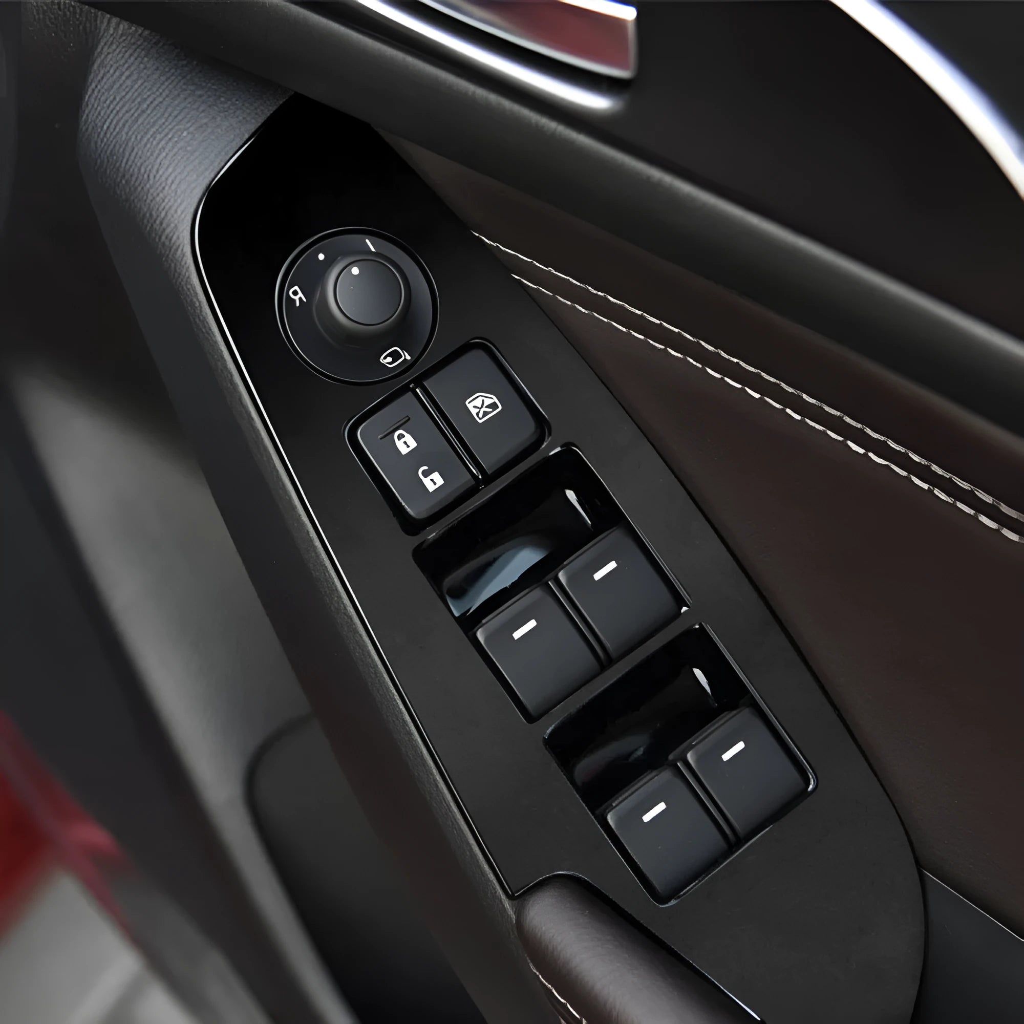 Set of four transparent TPU protective films for car door control panels, compatible with 2014-2019 vehicles.