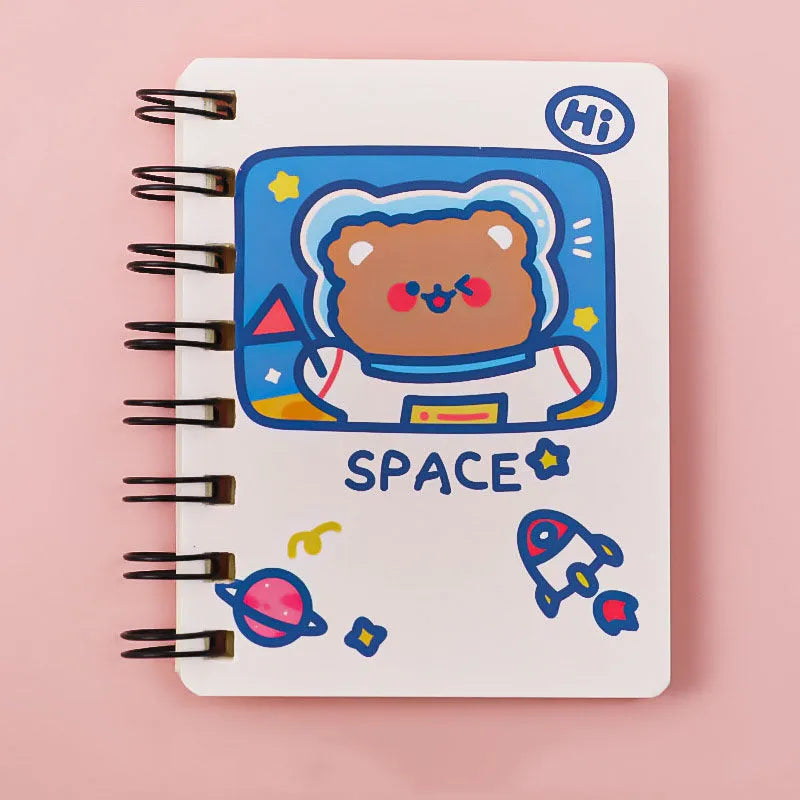 Compact astronaut-themed pocket flipper notebook showing Astronaut Bear cover design