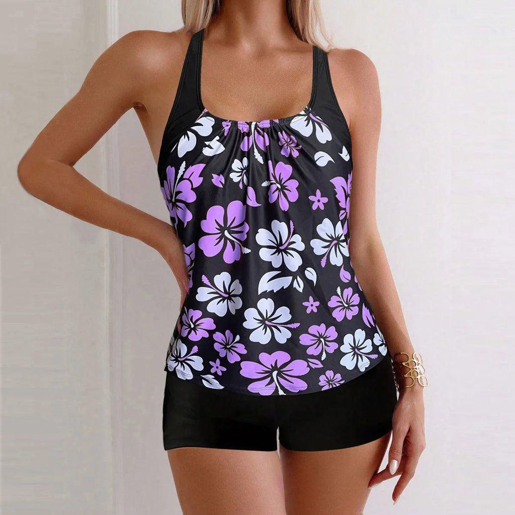 Women's slim-fit printed boxers suit bikini set in polyester fabric with multiple colour options