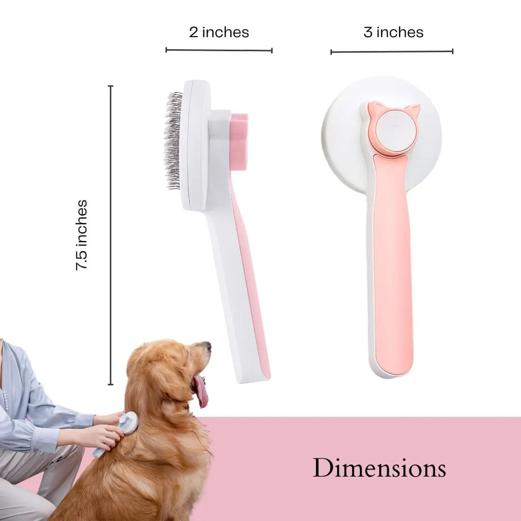 Self-cleaning pet grooming slicker brush with blue handle and stainless steel bristles