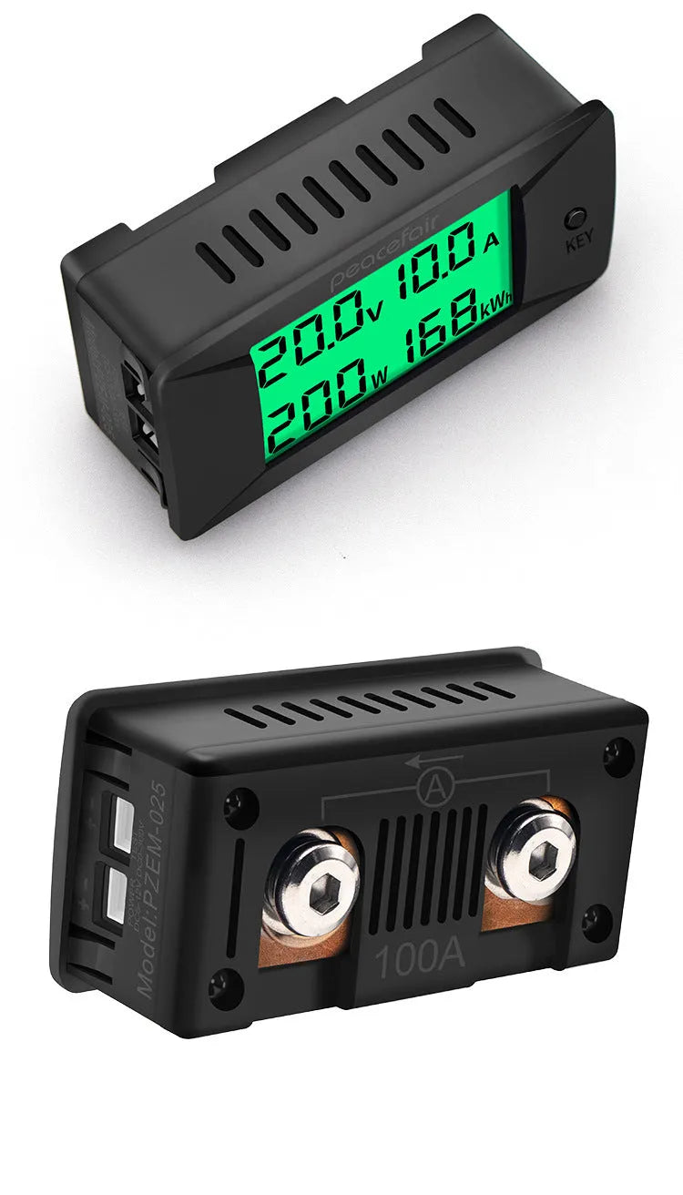 DC digital display voltmeter and ammeter panel meter with wiring on a white background