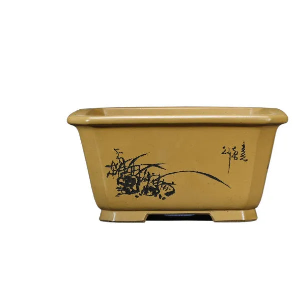 Extra large Chinese style purple clay flower pot in antique carved square design