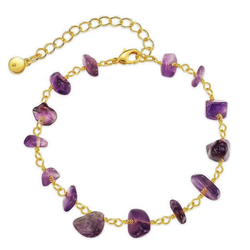Women's geometric bracelet with irregular gravel turquoise stones and crystal accents on 18K gold-plated copper
