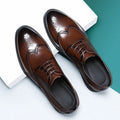 Men's black and brown PU leather brogue shoes for business formal attire.