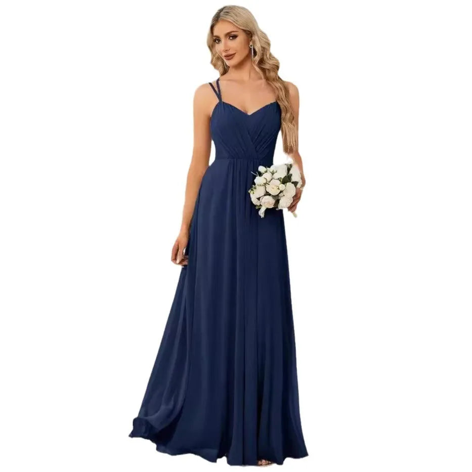Women's sleeveless A-line maxi dress with long pleating detail in solid colour
