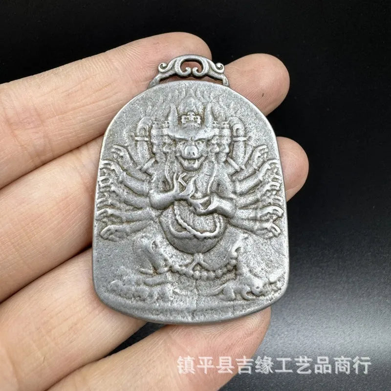 Iron metal pendant with Chinese geometric design of Aryaacalanatha Yamantaka
