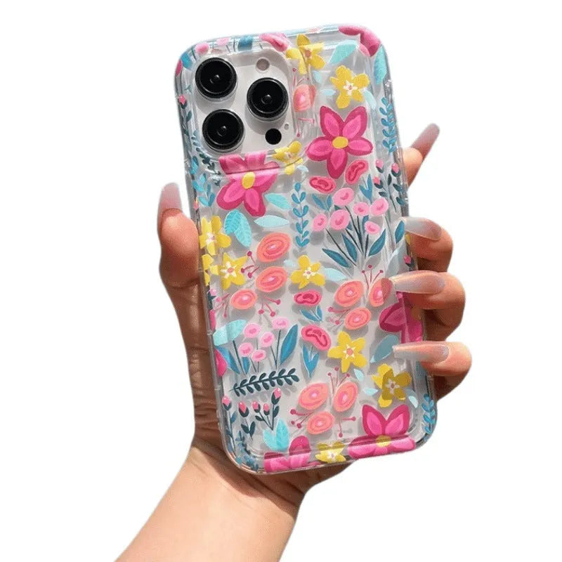 Transparent TPU phone case with bright colourful flower print and airbag corners for Apple iPhone