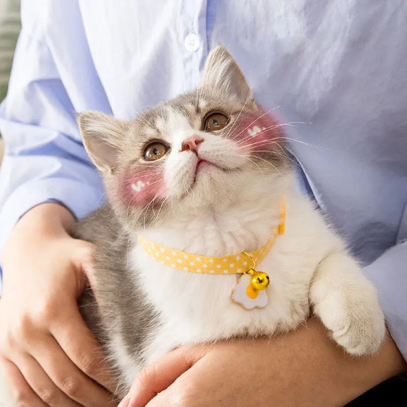 Green adjustable cat collar with bell pendant and bow tie for small pets