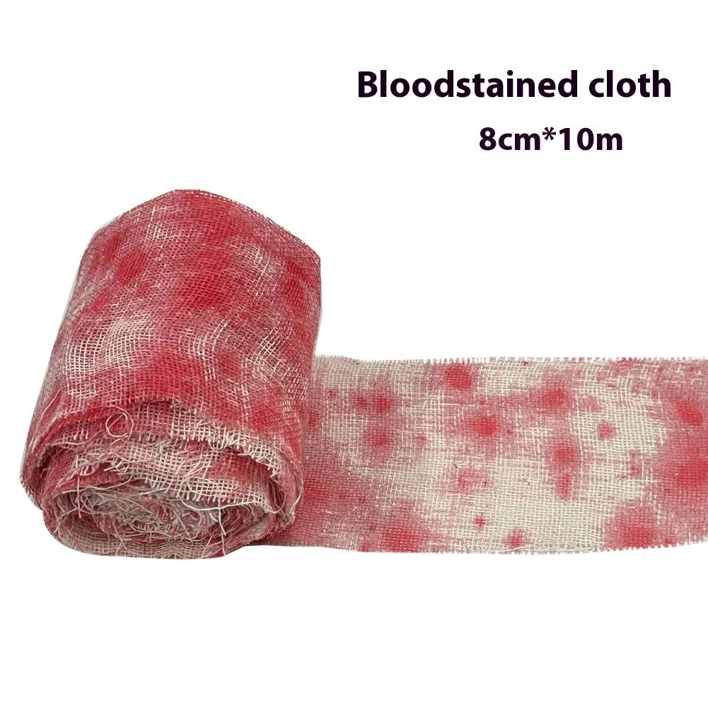Halloween bloody horror dyed gauze bandage in red or white colour, 8cm width polyester material