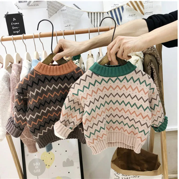 Korean style children's long sleeve wool sweater in apricot colour.