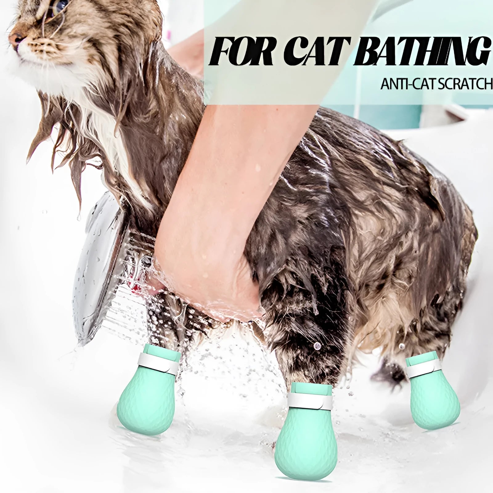 Green silicone cat anti-scratch foot covers with adjustable straps, set of 4 pieces