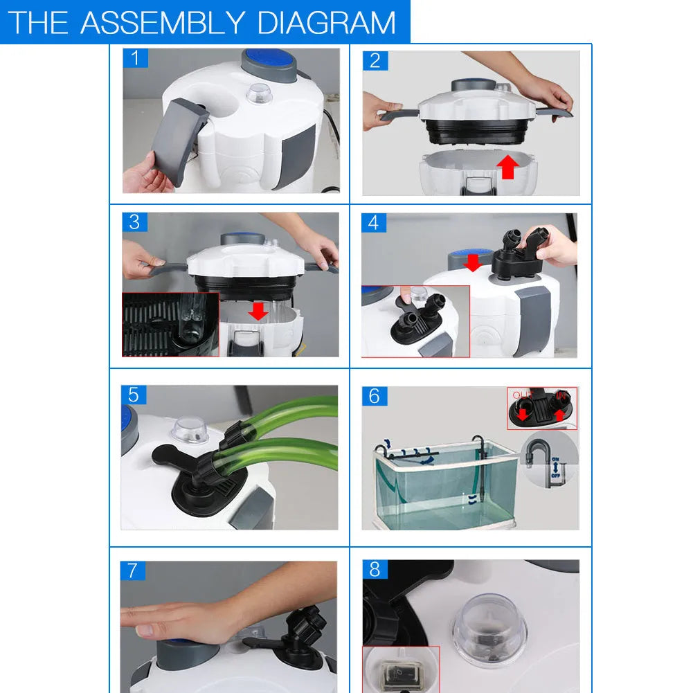 HW-304B external canister filter with UV lamp for aquarium water purification, black plastic and metal construction