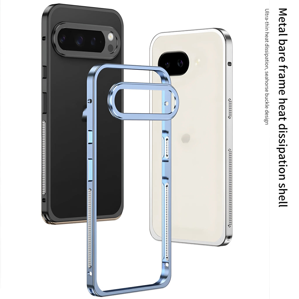 Aluminium alloy heat dissipation phone case for Google Pixel 9 Pro XL with bracket and half-pack design