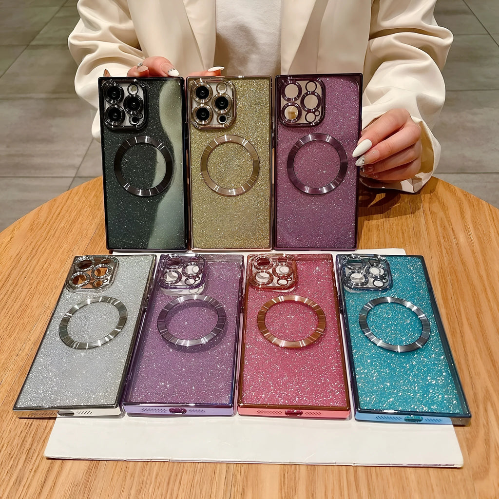 Square electroplated transparent solid colour phone case for iPhone with drop protection, black finish