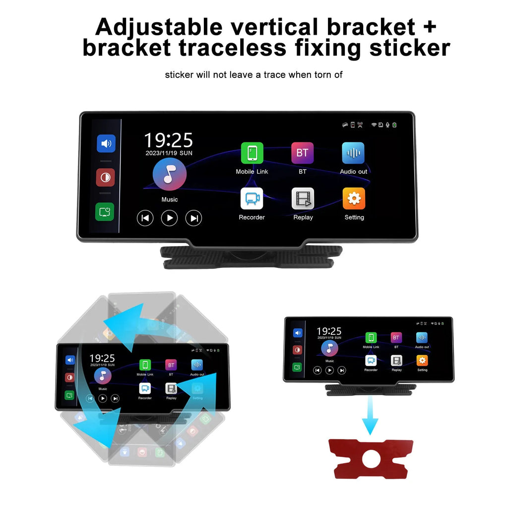 10.26-inch car DVR display with rear view camera mounted on dashboard