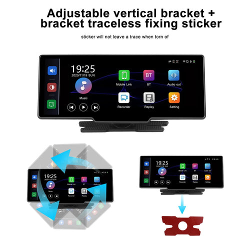 10.26-inch car DVR display with rear view camera mounted on dashboard