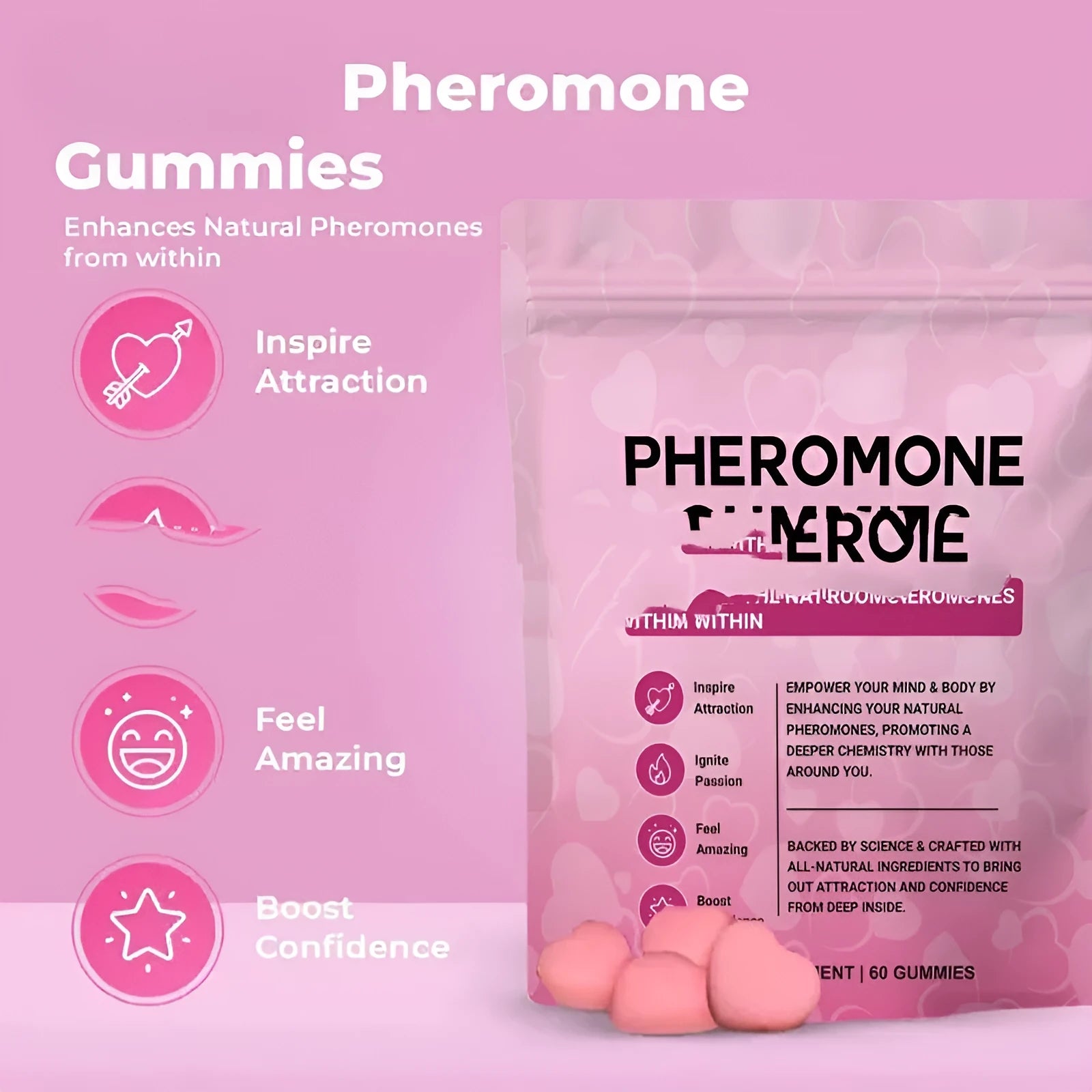60 edible pheromone gummy tablets for ant and roach control in sealed packaging