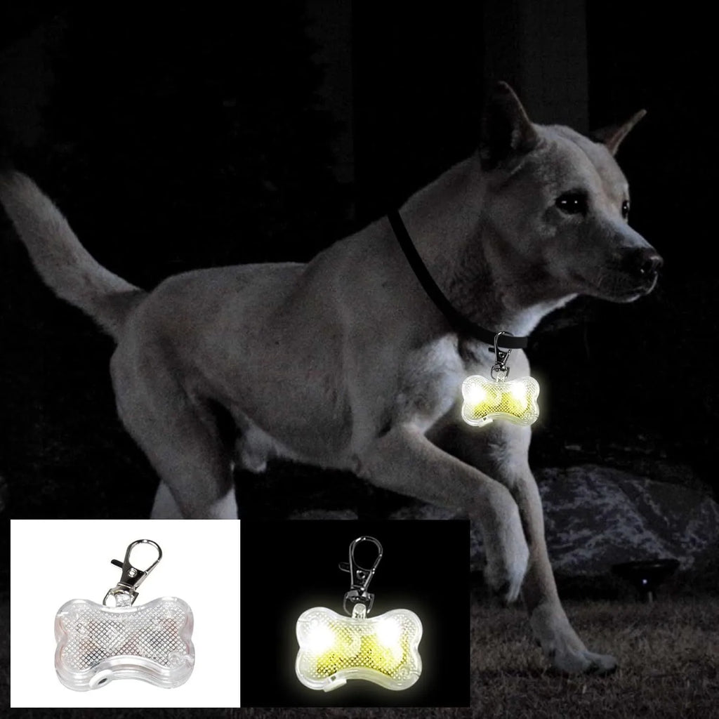 LED bone-shaped pendant for pet collars in various colours with three lighting modes