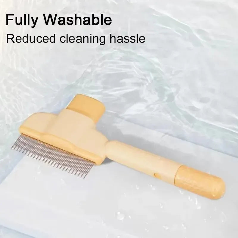 Green pet grooming brush with one-click hair removal system and soft rubber bristles for dogs