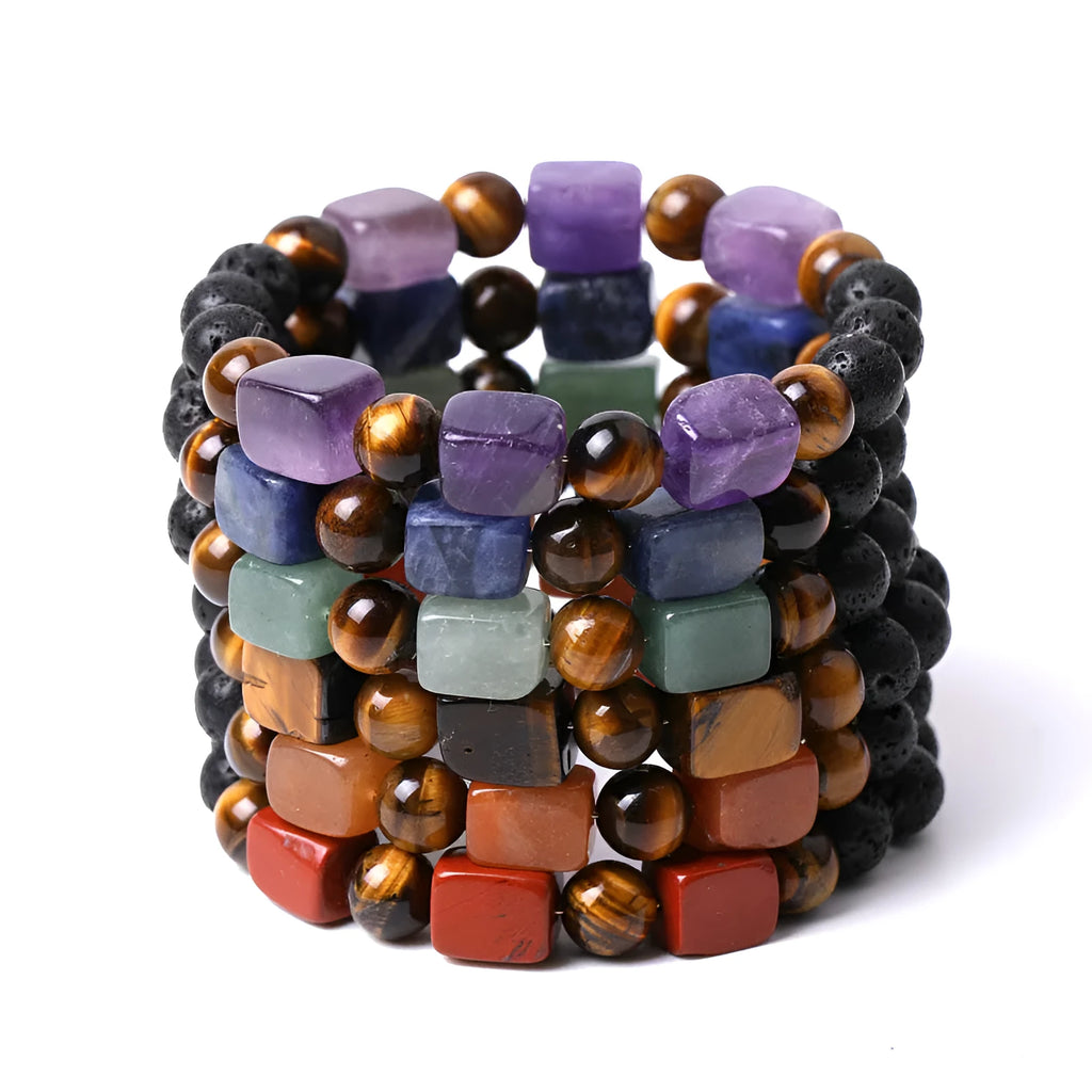 Rectangular volcanic stone bracelet with manual processing and unisex design