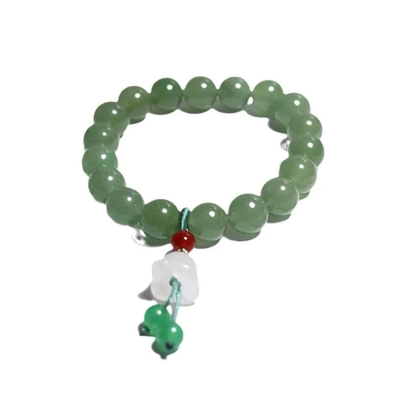 Hand-woven natural white agate and Tian Shan Cui Chinese-style geometric bracelet with lily elements