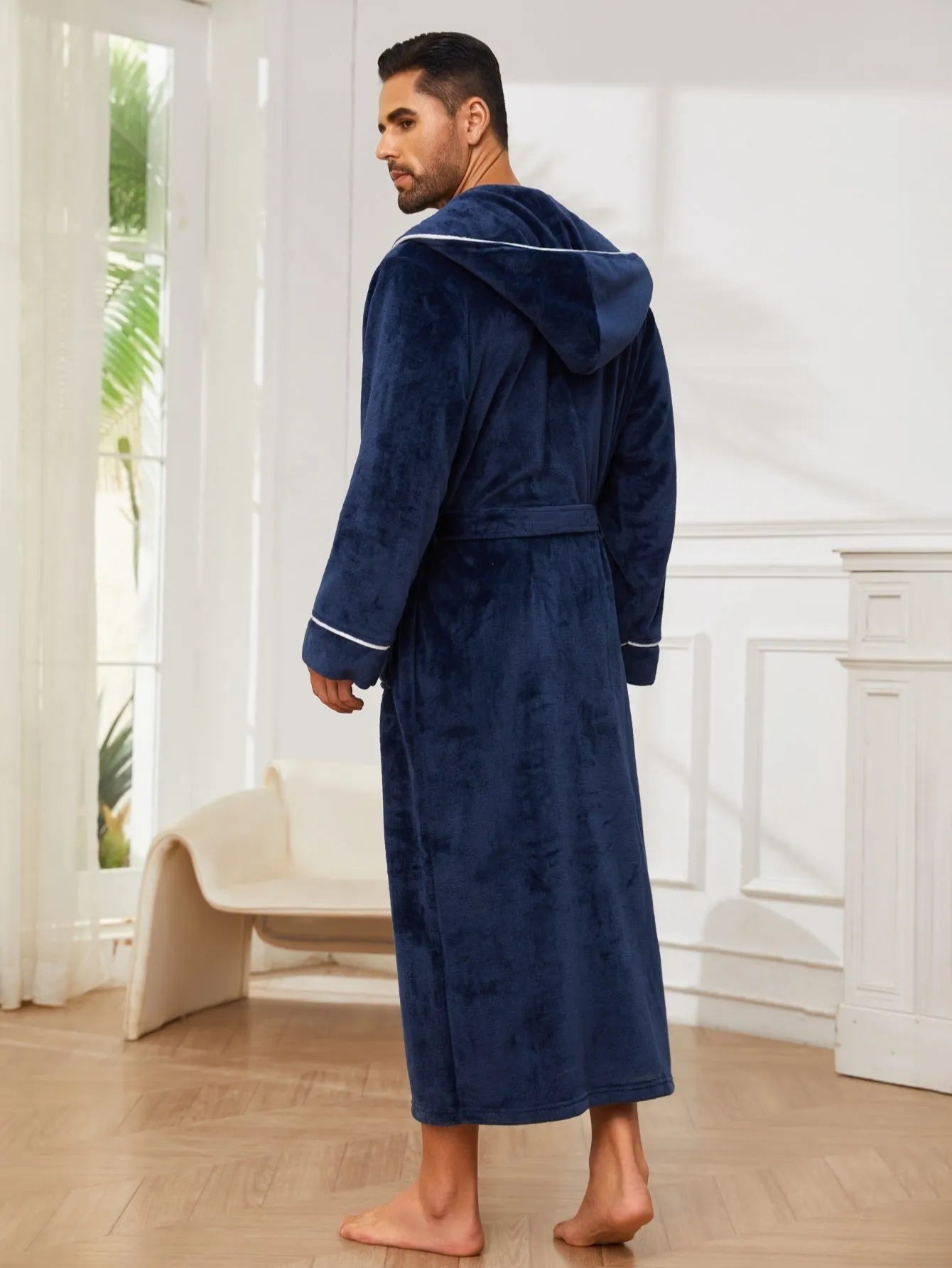 Men's flannel bathrobe pyjamas in light grey, dark blue, black colours with European American style sizing