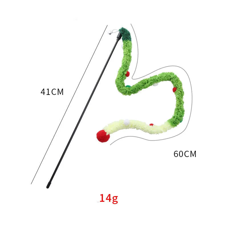 41cm cat wand toy with 60cm plush strip, colourful fluffy ball and bell for interactive play