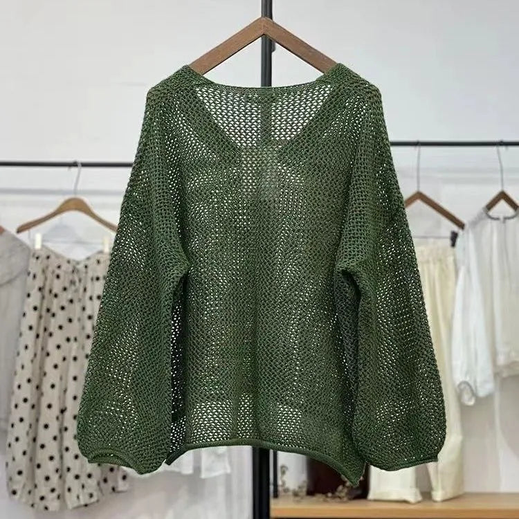 Loose spring summer polyester mesh top with princess sleeves in apricot white colour