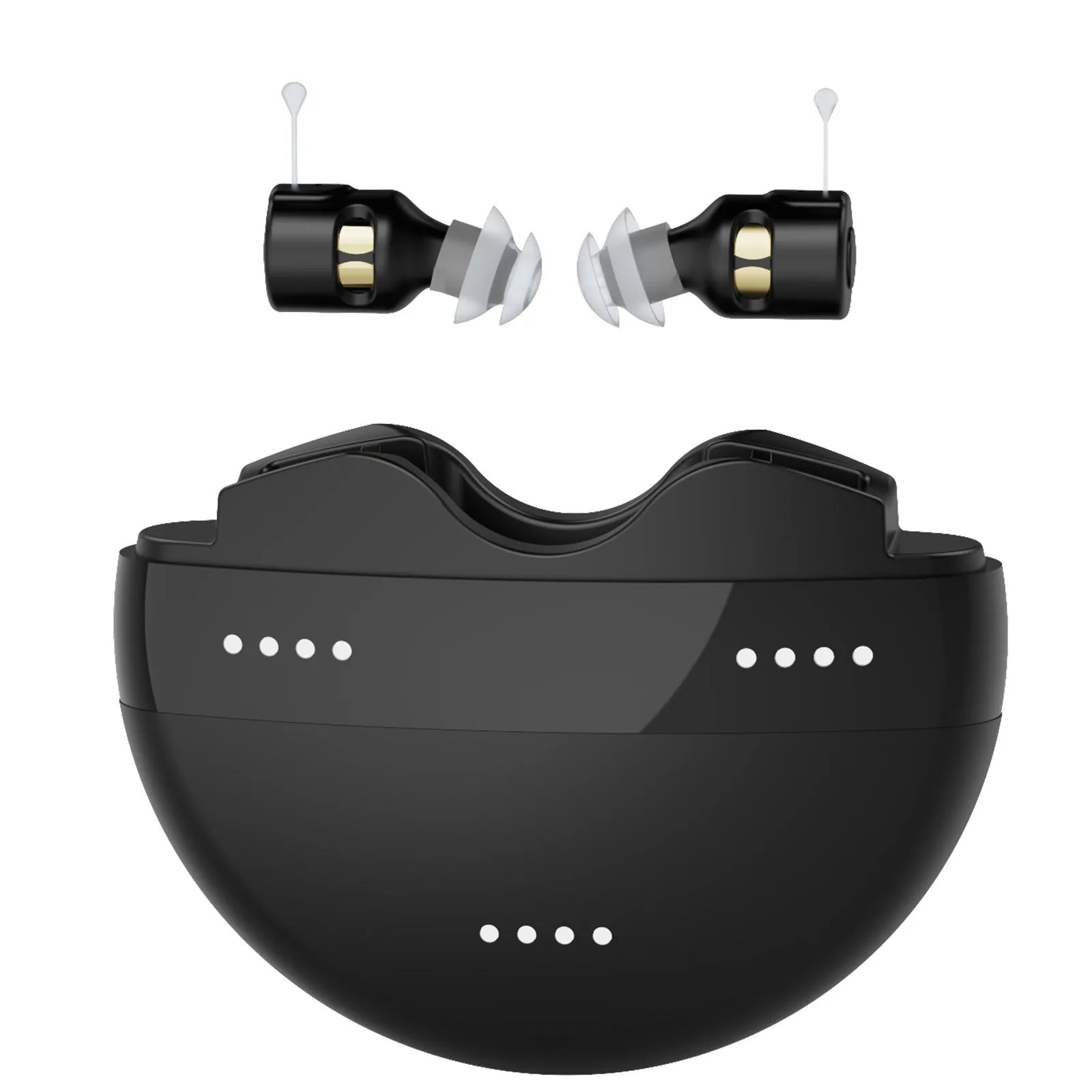 Within-the-ear rechargeable digital voice amplifier for elderly in black ABS finish with compact design