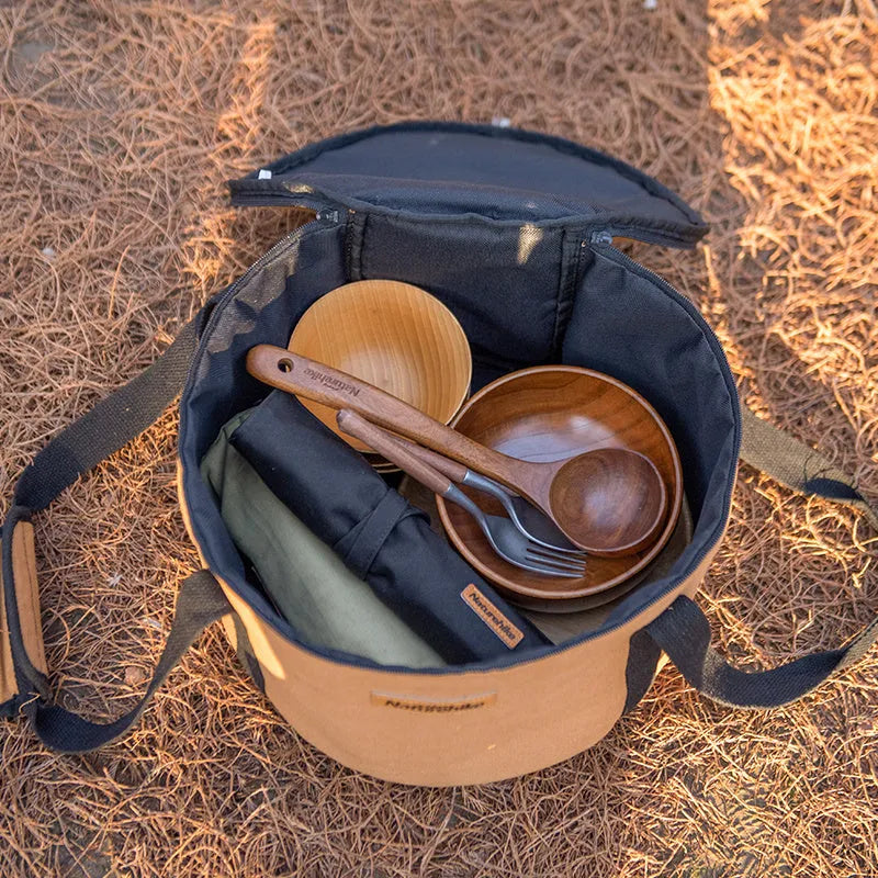 Thickened canvas camping bucket storage bag large 38x18cm 19.3L barrel shape with Oxford cloth lining