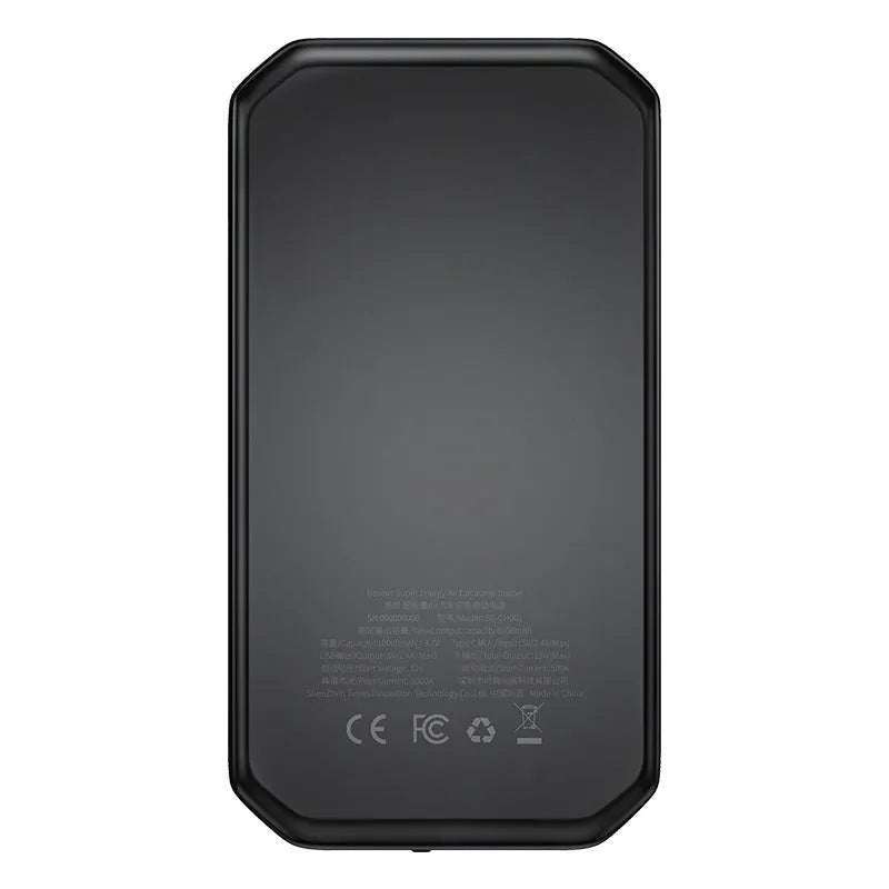 Black vehicle mounted emergency lighter jump starter with 10000mAh capacity and USB output