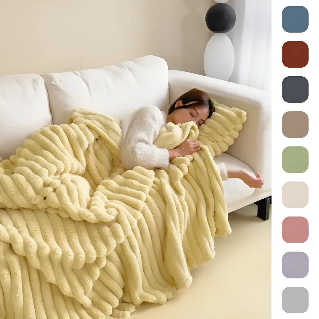 Soft wind bubble velvet double-sided thickening blanket in solid colour with rabbit fur texture