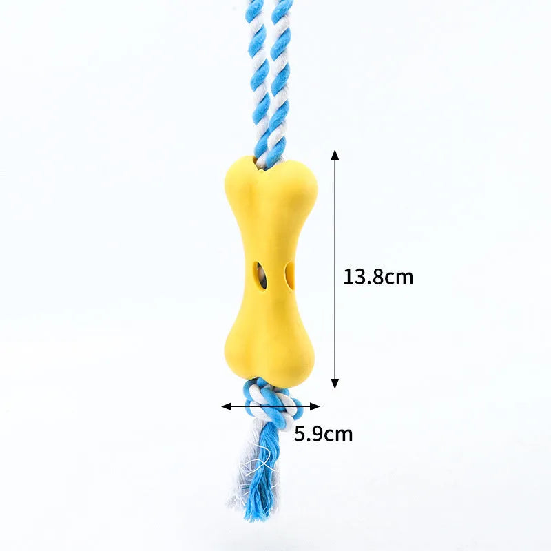 Porous bone rope knot dog chew toy with food compartments in green colour