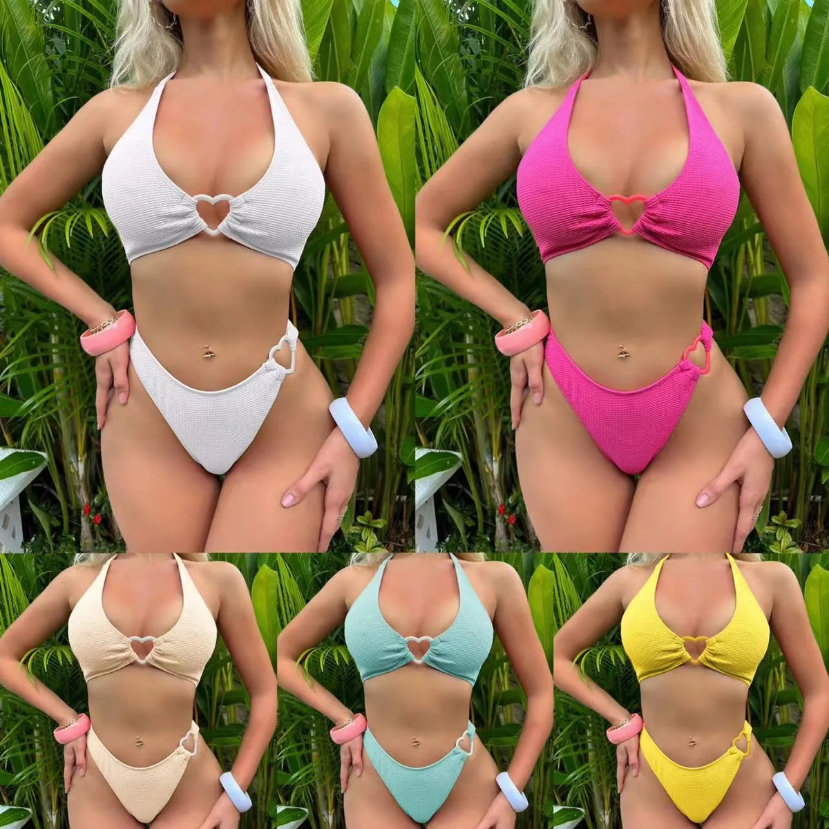 New Love split swimwear set for women, polyester top and shorts, beige colour, sleeveless briefs style, summer beachwear