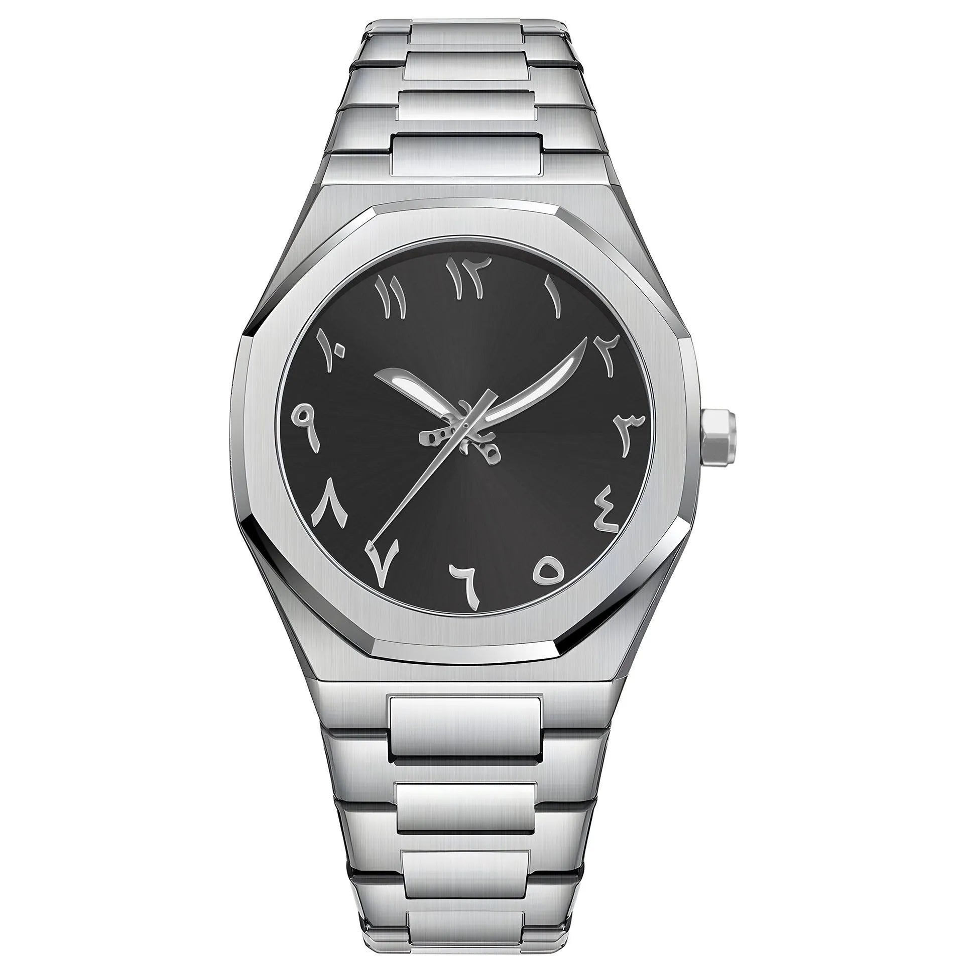 Men's business casual quartz watch with steel belt strap and 10mm thick case in black and silver colour options.