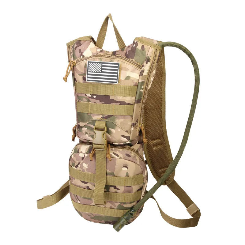 Large capacity waterproof cycling bag with physiological curve back plate in camouflage pattern