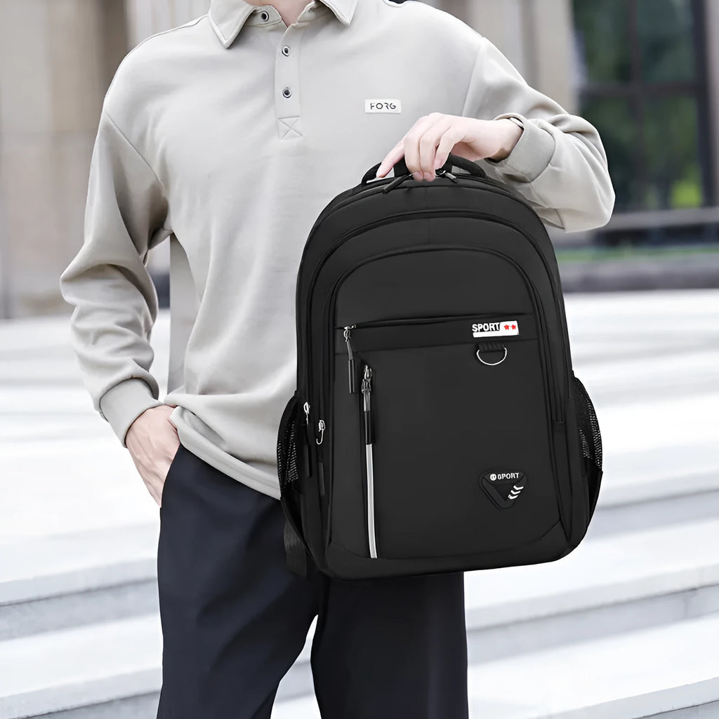 Men's expandable Oxford cloth business computer backpack with decorative stitching and plaid detail