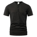 Men's slub cotton short sleeve T-shirt in a solid colour on a hanger.